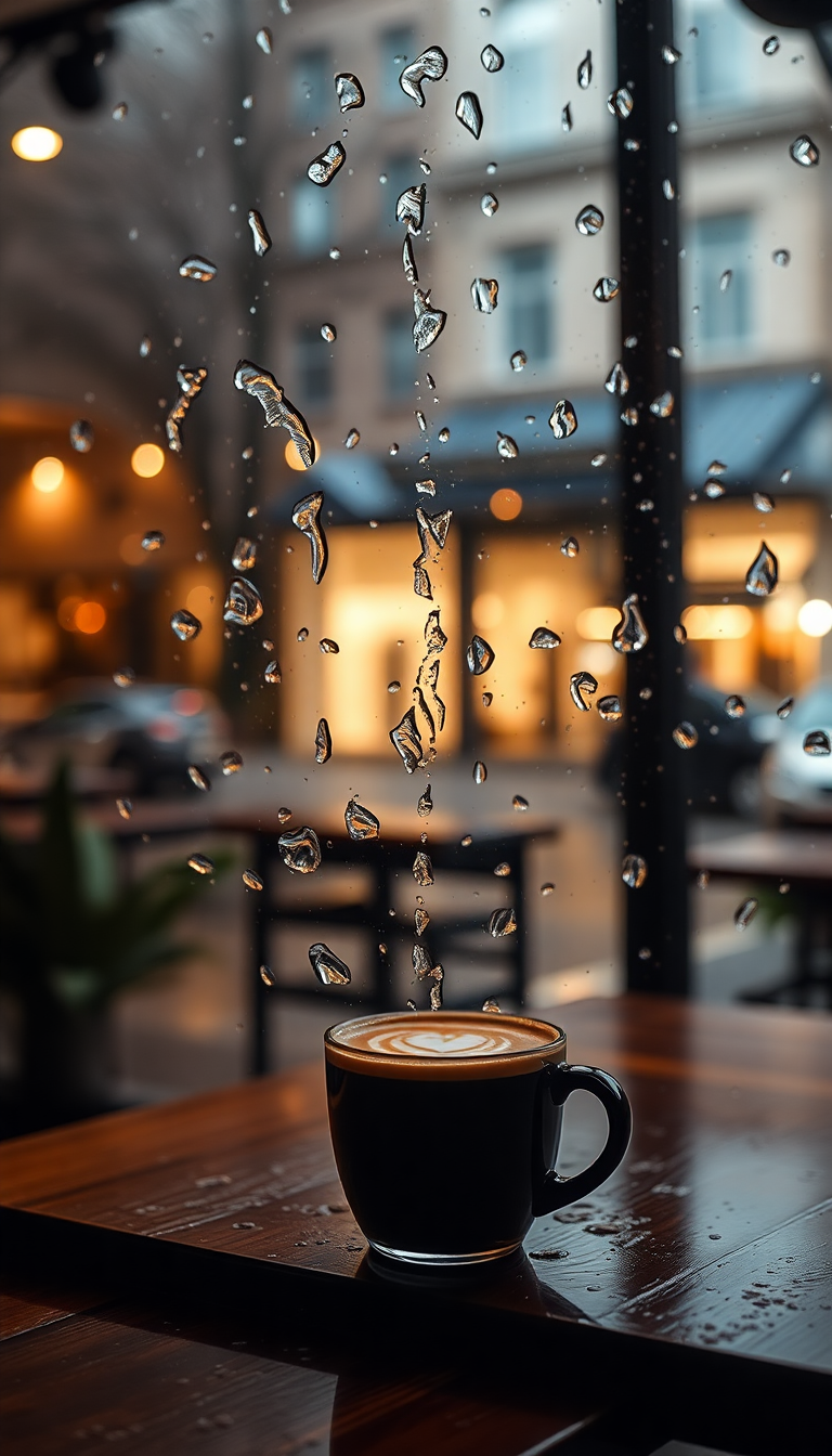 Coffee Shop Window Rain Outside Aesthetic Wallpaper