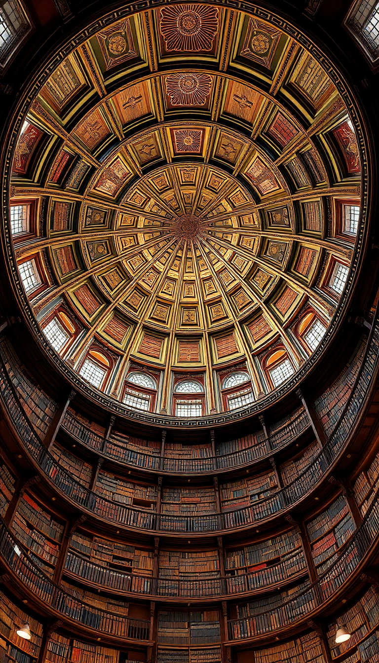Library Spiral Dome Ceiling Old Photorealistic Wallpaper
