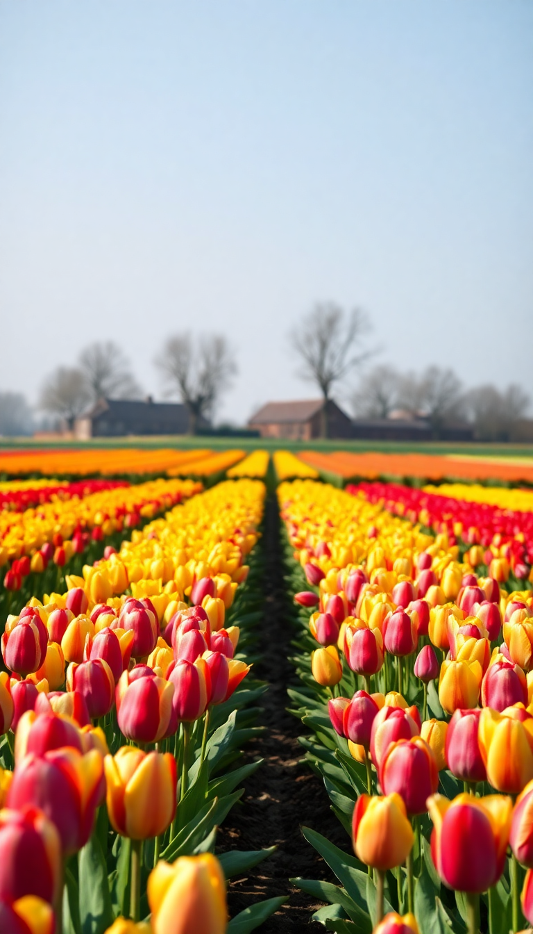 Spring Tulip Field Netherlands Colorful Photorealistic Wallpaper