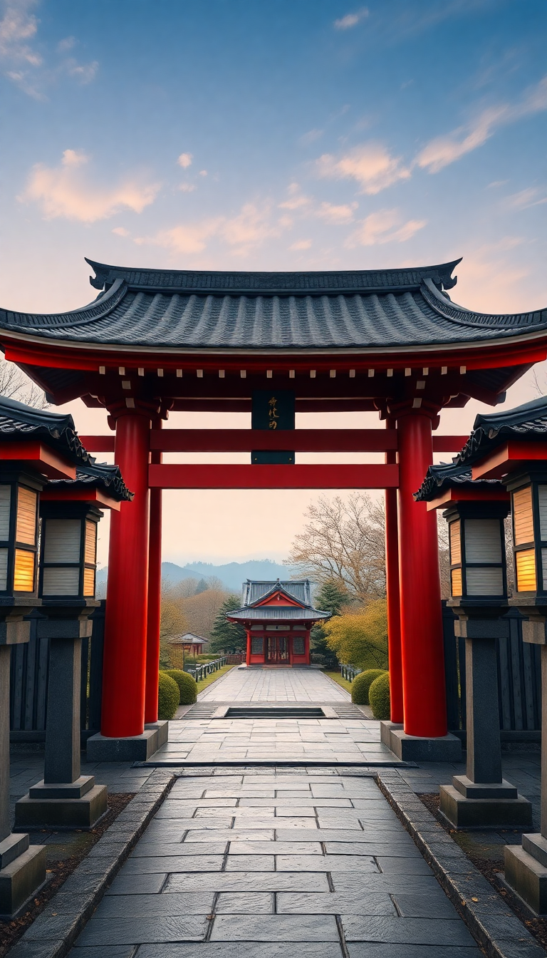 Japanese Temple Gate Torii Path Photorealistic Wallpaper