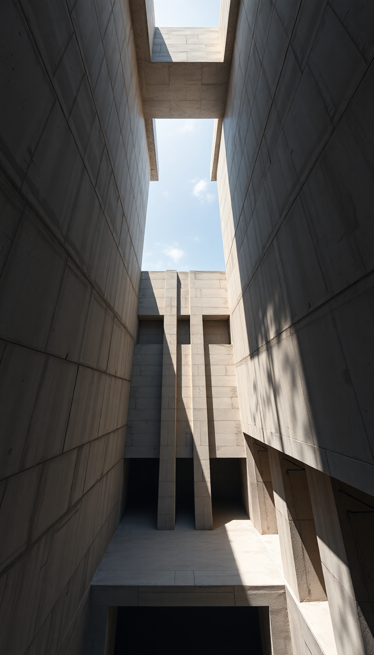 Brutalist Architecture Concrete Geometric Shadows Photorealistic Wallpaper