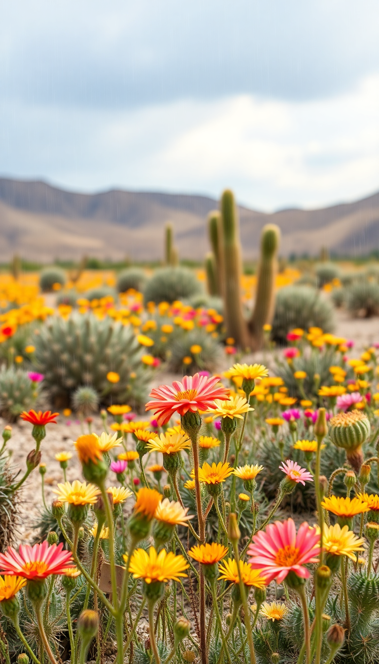 Blooming Desert After Rain Wildflowers Photorealistic Wallpaper
