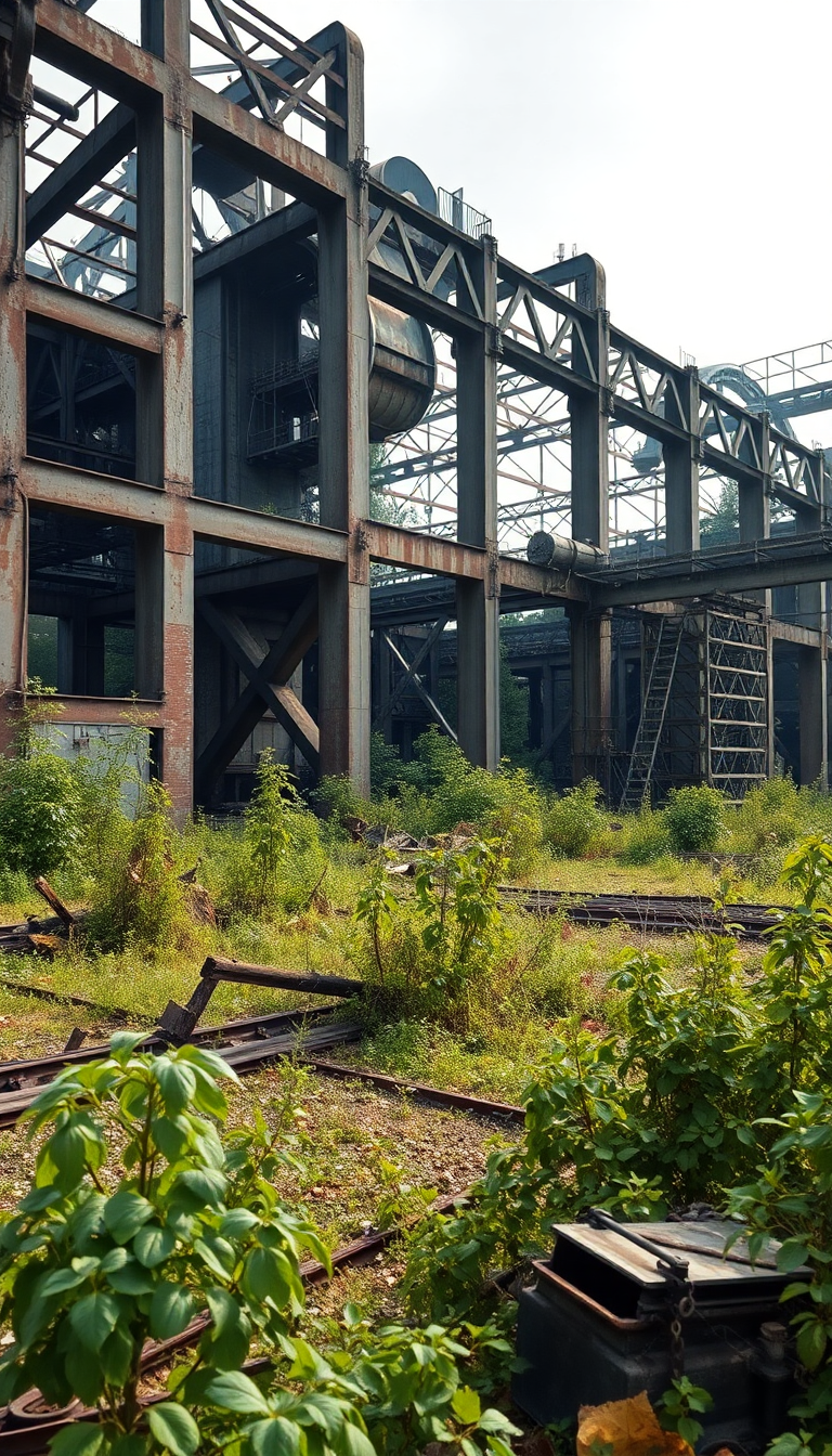Abandoned Factory Nature Reclaiming Industrial Photorealistic Wallpaper