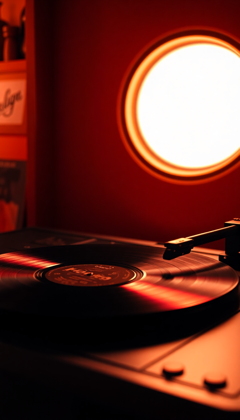 Vinyl Record Player Warm Lighting Photorealistic Wallpaper