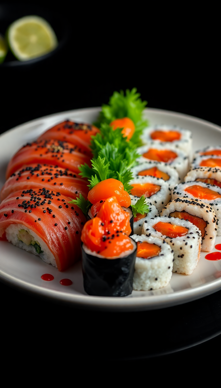 Fresh Sushi Arrangement Artistic Plating Photorealistic Wallpaper