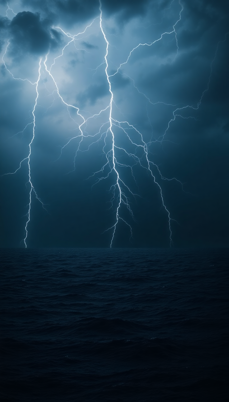 Lightning Storm Over Dark Ocean Photorealistic Wallpaper