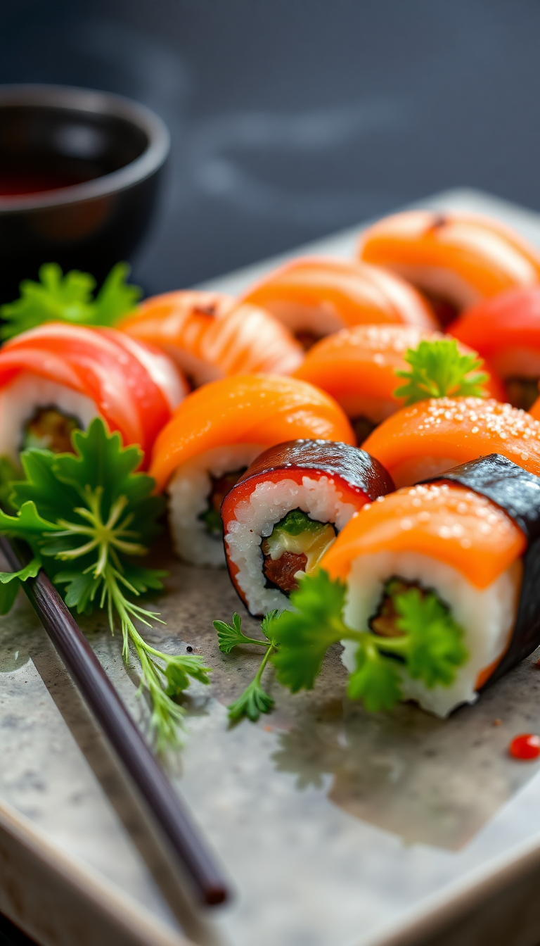 Fresh Sushi Arrangement Artistic Plating Photorealistic Wallpaper