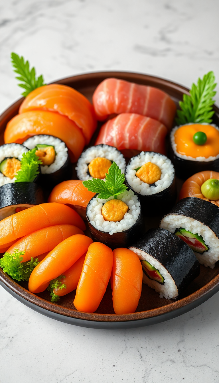 Fresh Sushi Arrangement Artistic Plating Photorealistic Wallpaper