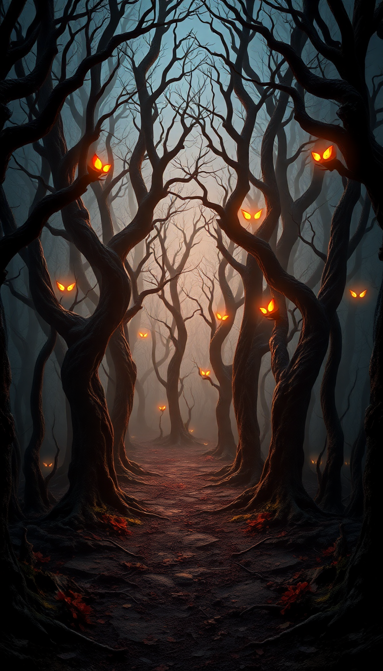 Dark Enchanted Forest Twisted Trees Digital art Wallpaper