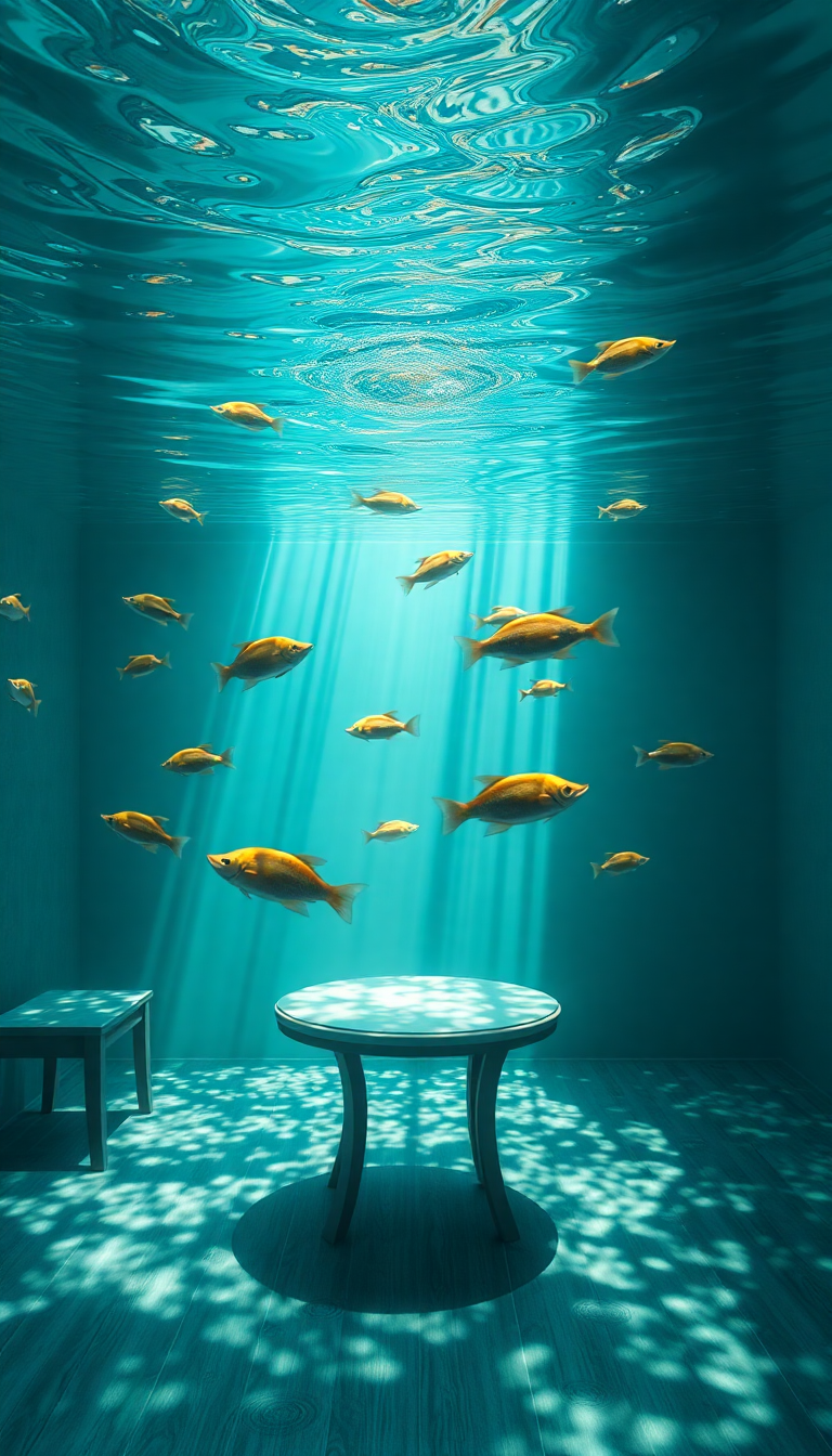 Room Underwater Furniture Floating Fish Digital art Wallpaper