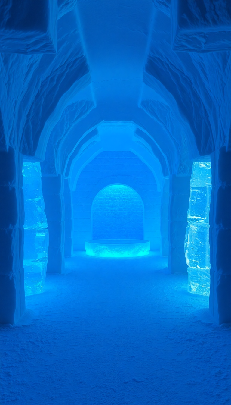 Ice Hotel Interior Frozen Sculptures Photorealistic Wallpaper