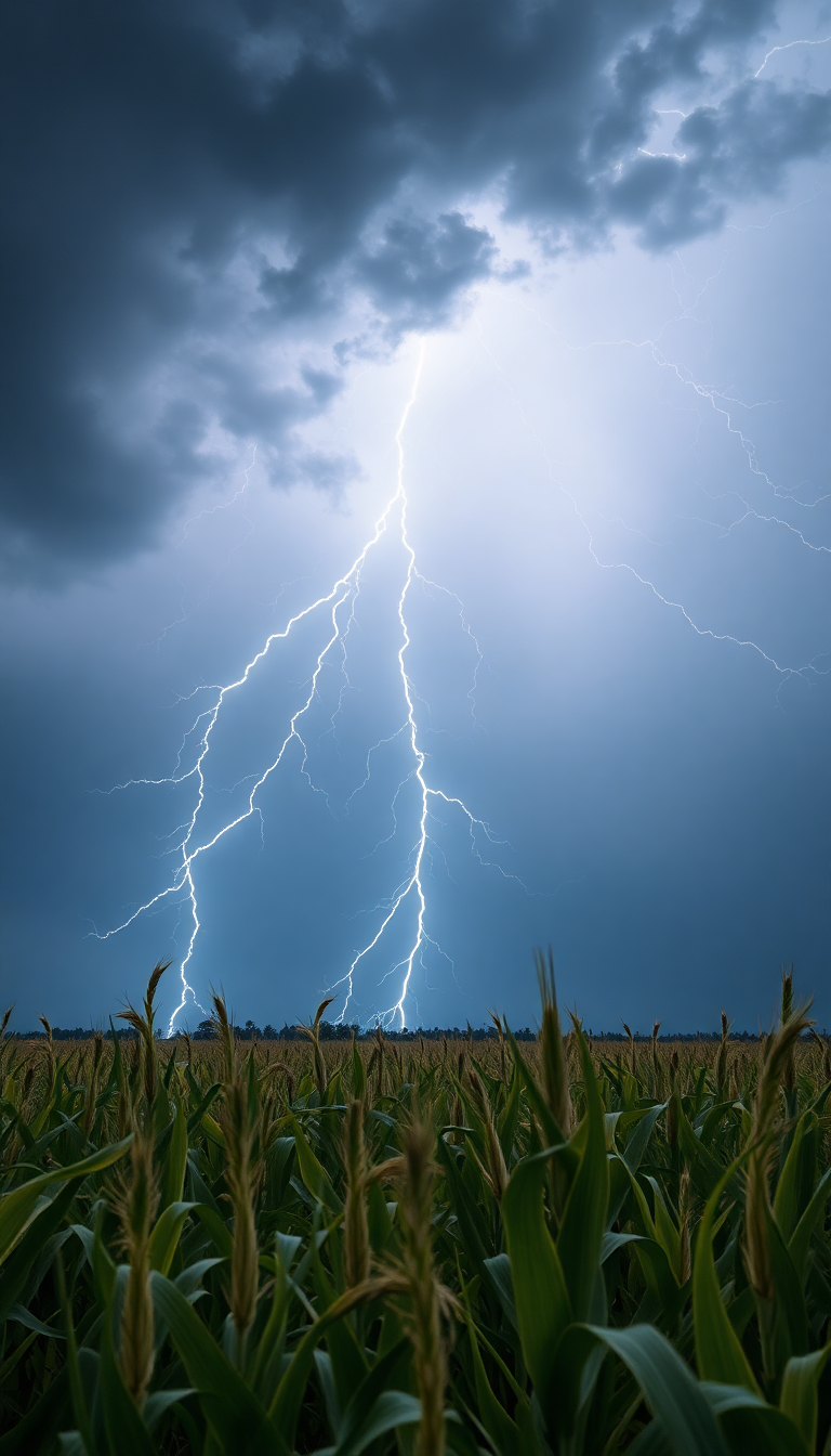 Summer Thunderstorm Lightning Over Cornfield Photorealistic Wallpaper