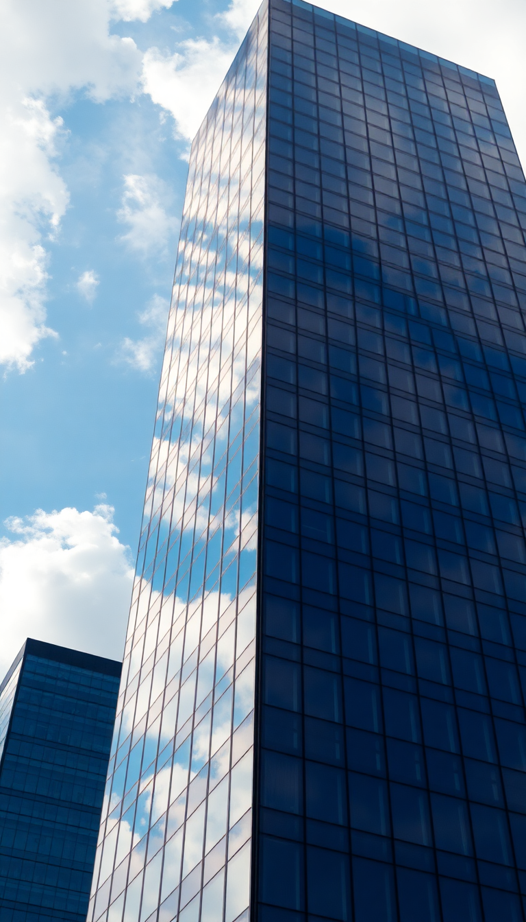 Glass Skyscraper Reflections Clouds Warped Photorealistic Wallpaper