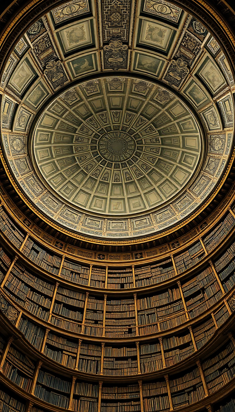 Library Spiral Dome Ceiling Old Photorealistic Wallpaper