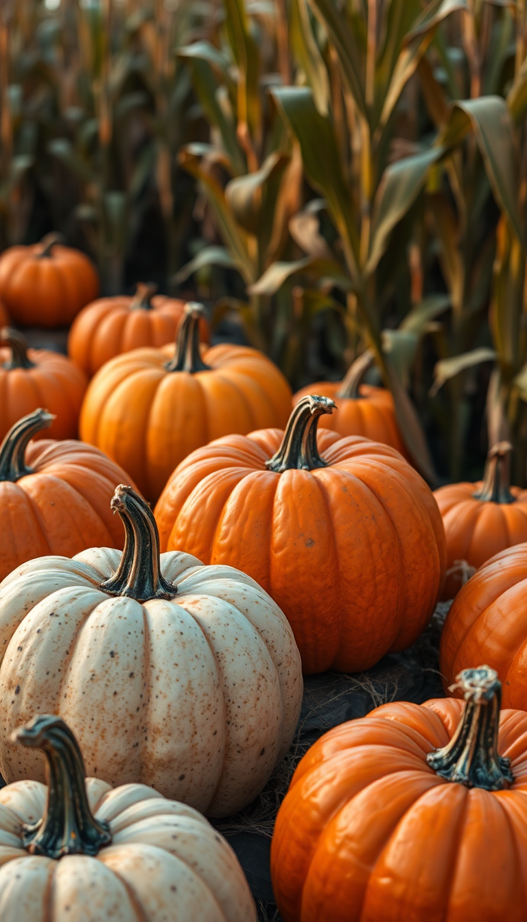 Autumn Harvest Pumpkins Corn Farm Photorealistic Wallpaper