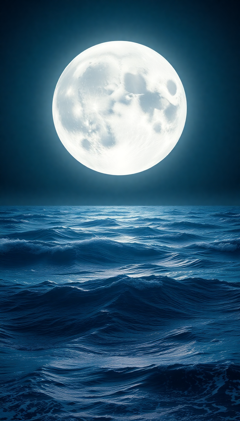Giant Moon Touching Ocean Surface Digital art Wallpaper
