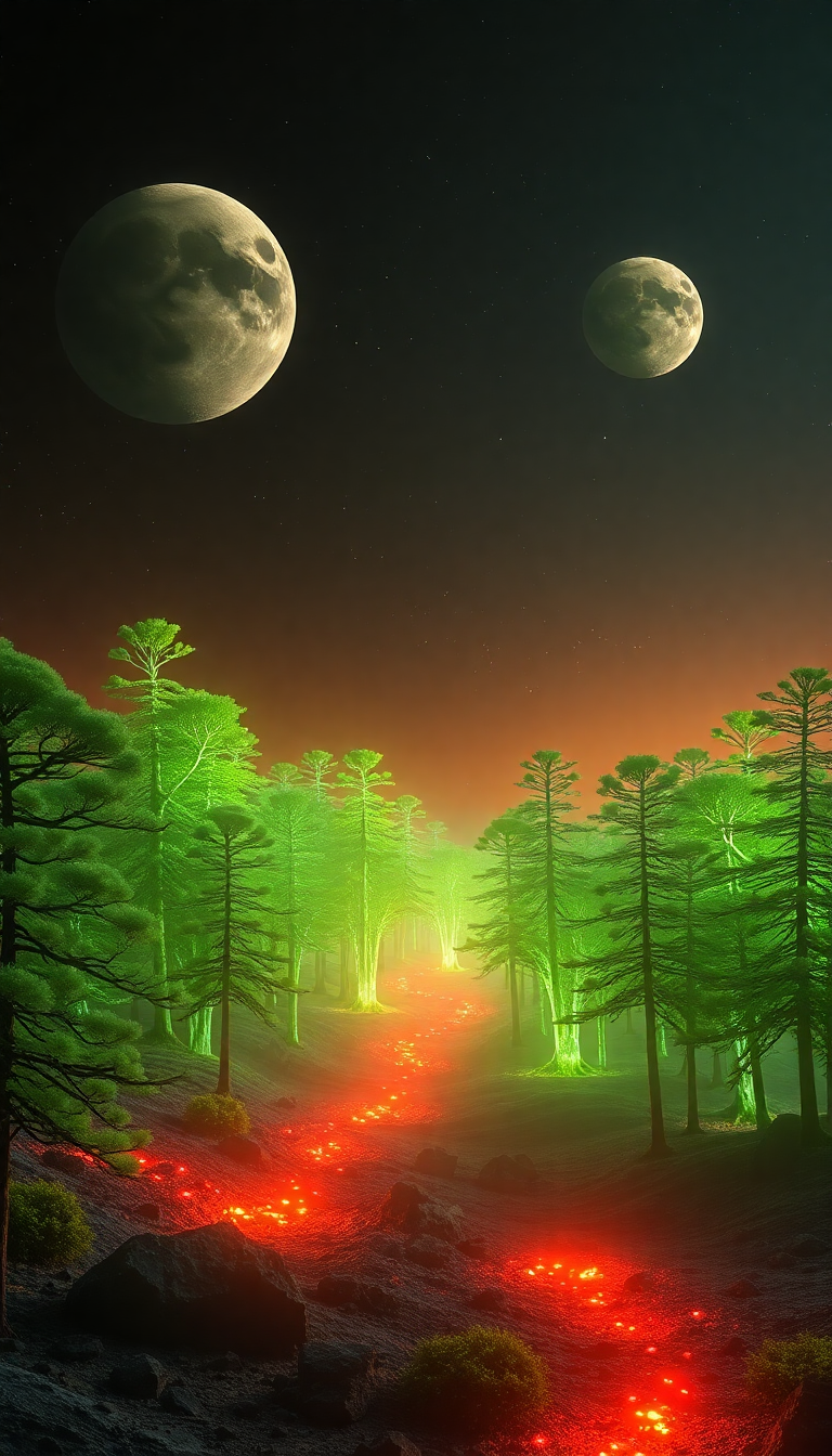 Bioluminescent Alien Forest On Distant Digital art Wallpaper