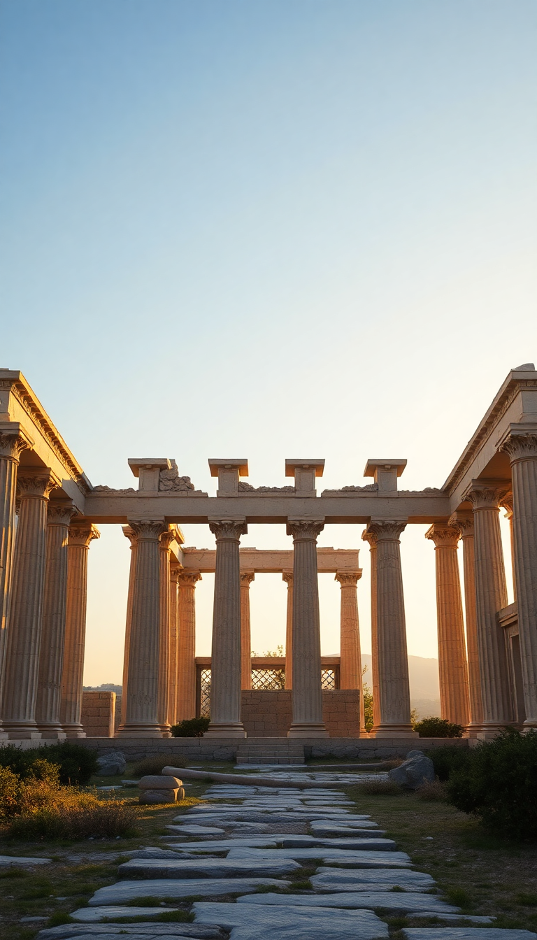 Ancient Greek Temple Ruins Golden Photorealistic Wallpaper