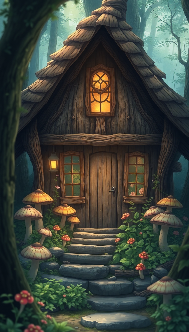 Witch Cottage In Forest Mushrooms Anime Wallpaper