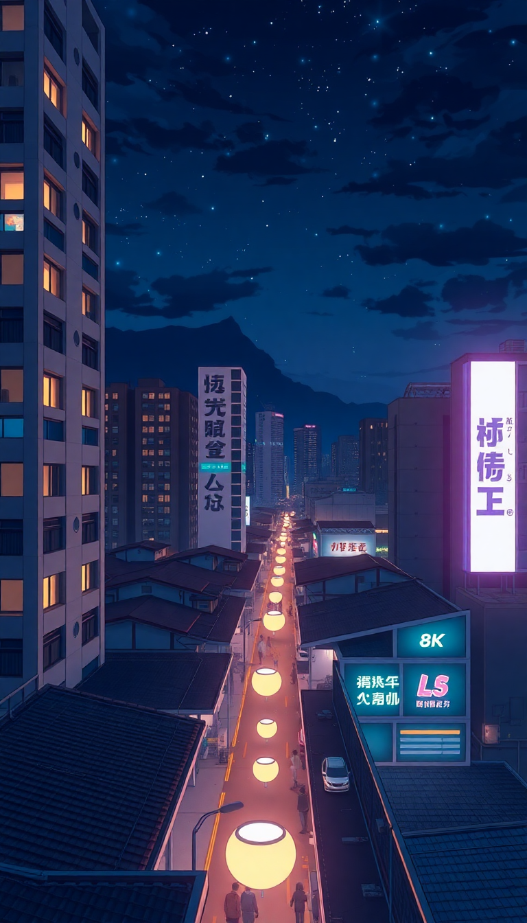 Rooftop At Night City Lights Anime Wallpaper