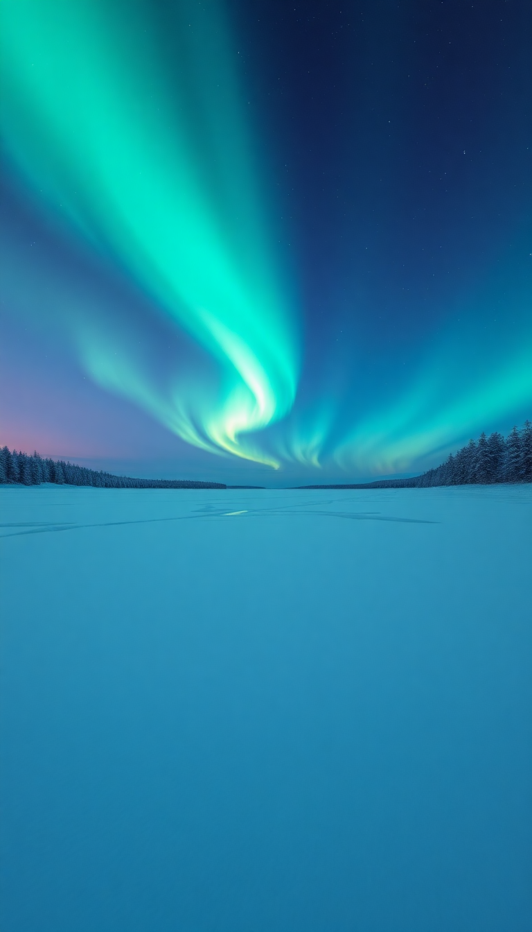 Winter Northern Lights Over Frozen Photorealistic Wallpaper