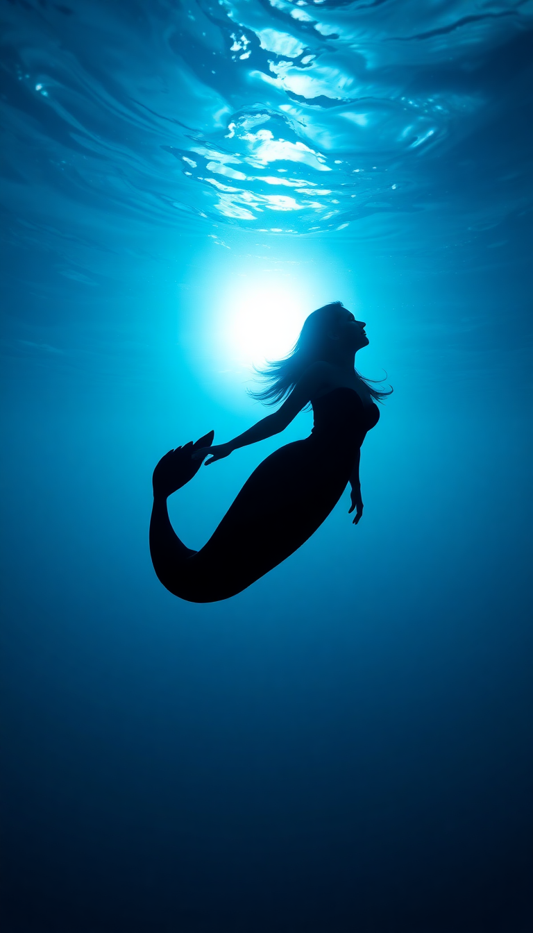 Mermaid Silhouette Swimming Toward Surface Digital art Wallpaper
