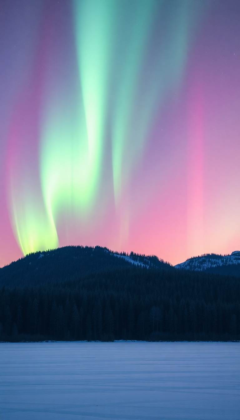 Winter Northern Lights Over Frozen Photorealistic Wallpaper