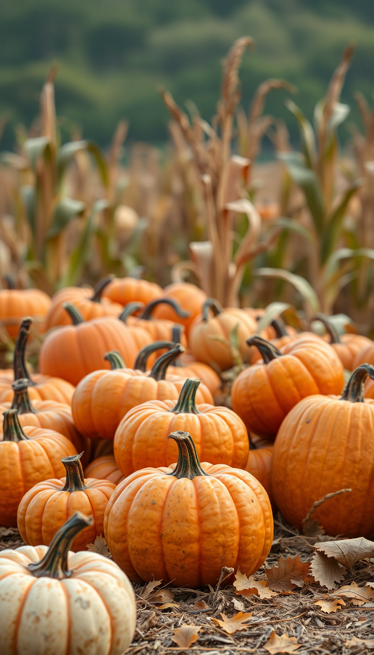 Autumn Harvest Pumpkins Corn Farm Photorealistic Wallpaper