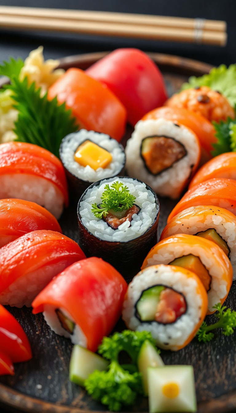 Fresh Sushi Arrangement Artistic Plating Photorealistic Wallpaper