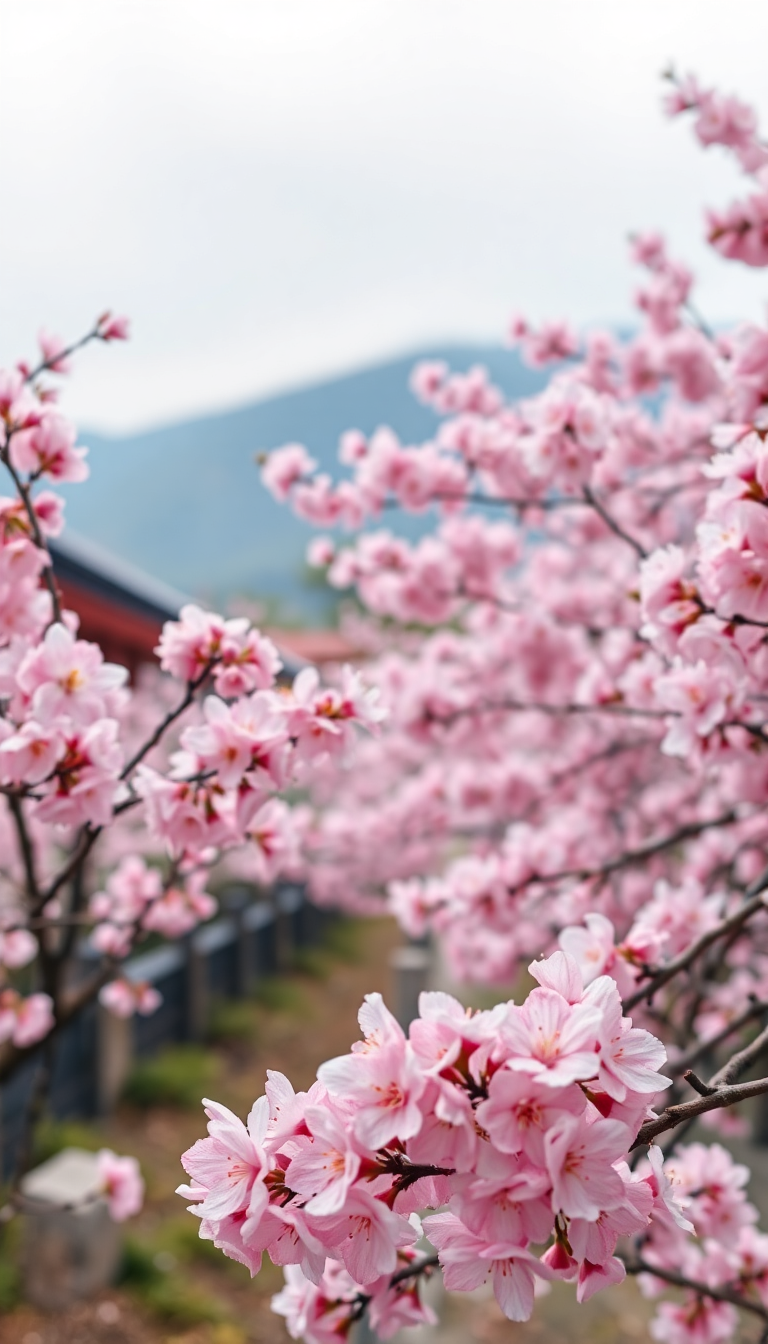 Spring Cherry Blossoms Japan Peak Photorealistic Wallpaper