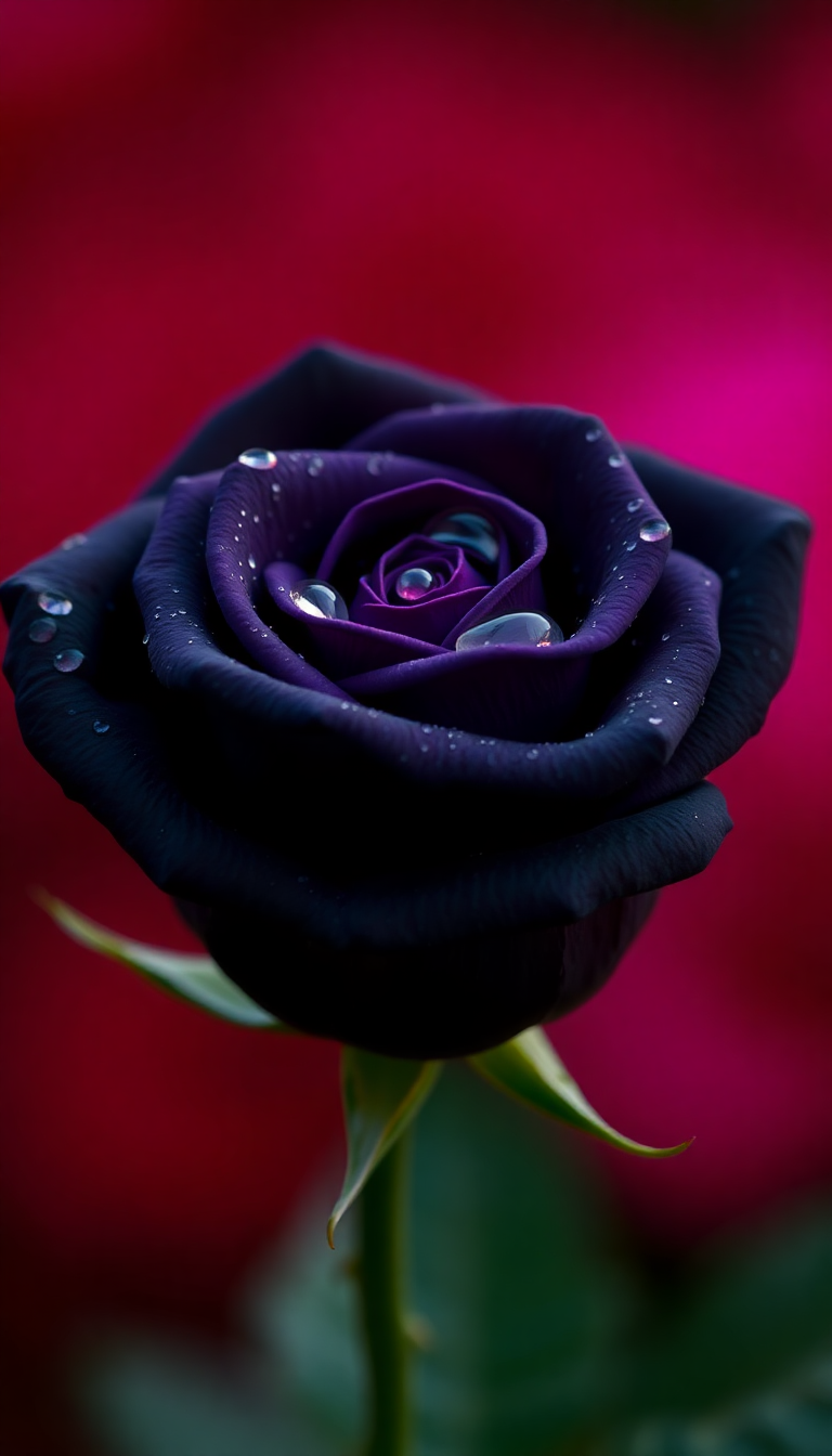 Black Rose With Water Droplets Photorealistic Wallpaper