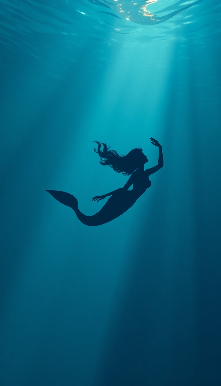 Mermaid Silhouette Swimming Toward Surface Digital art Wallpaper