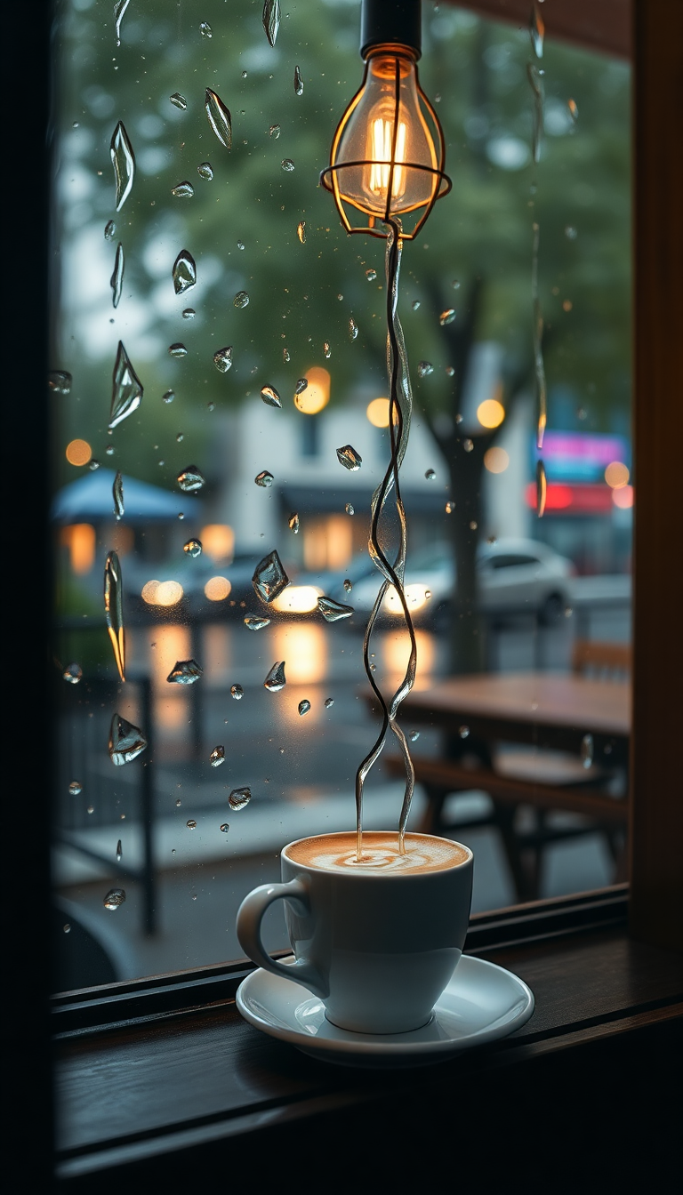 Coffee Shop Window Rain Outside Aesthetic Wallpaper