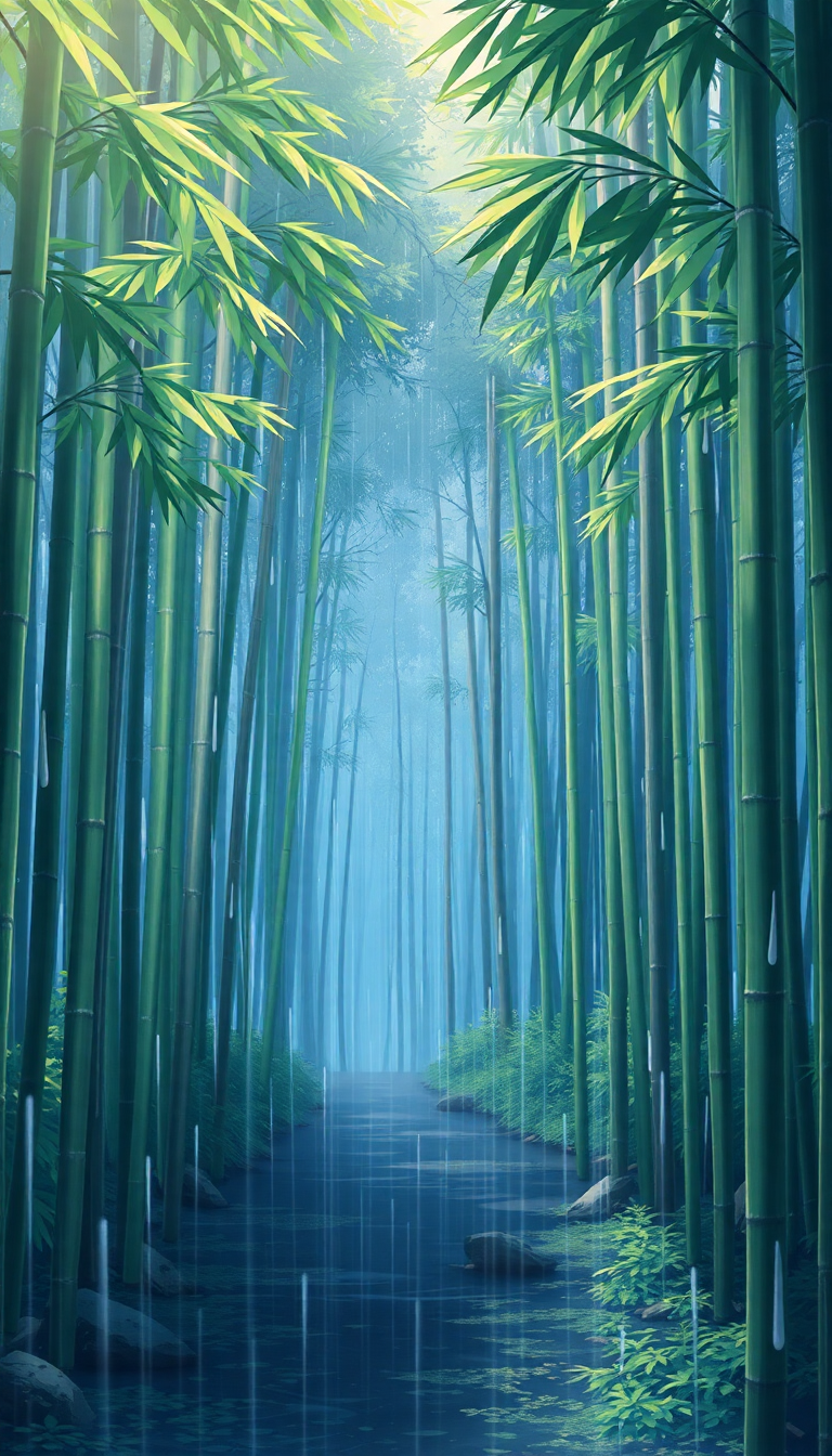 Bamboo Forest Rain Anime Peaceful Anime Wallpaper