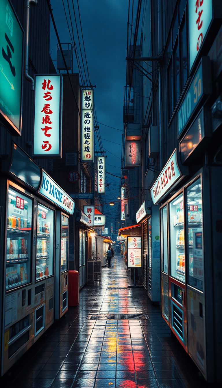 Tokyo Alley At Night Vending Photorealistic Wallpaper