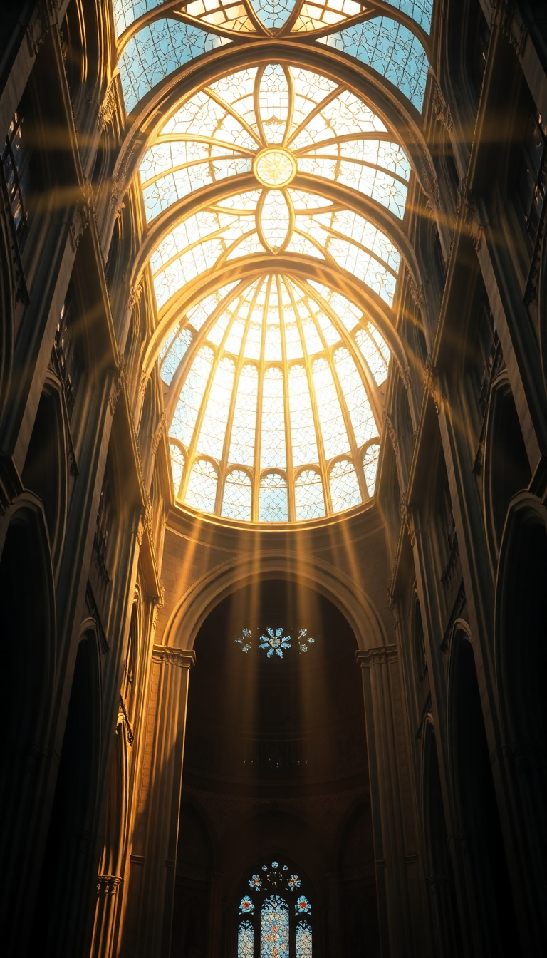 Cathedral Ceiling Stained Glass Light Photorealistic Wallpaper