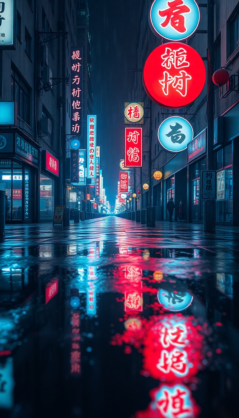 Neon Signs Chinese Characters Rain Digital art Wallpaper
