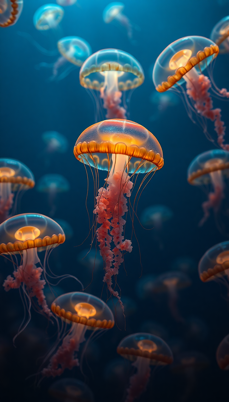 Jellyfish Swarm Deep Ocean Bioluminescent Photorealistic Wallpaper