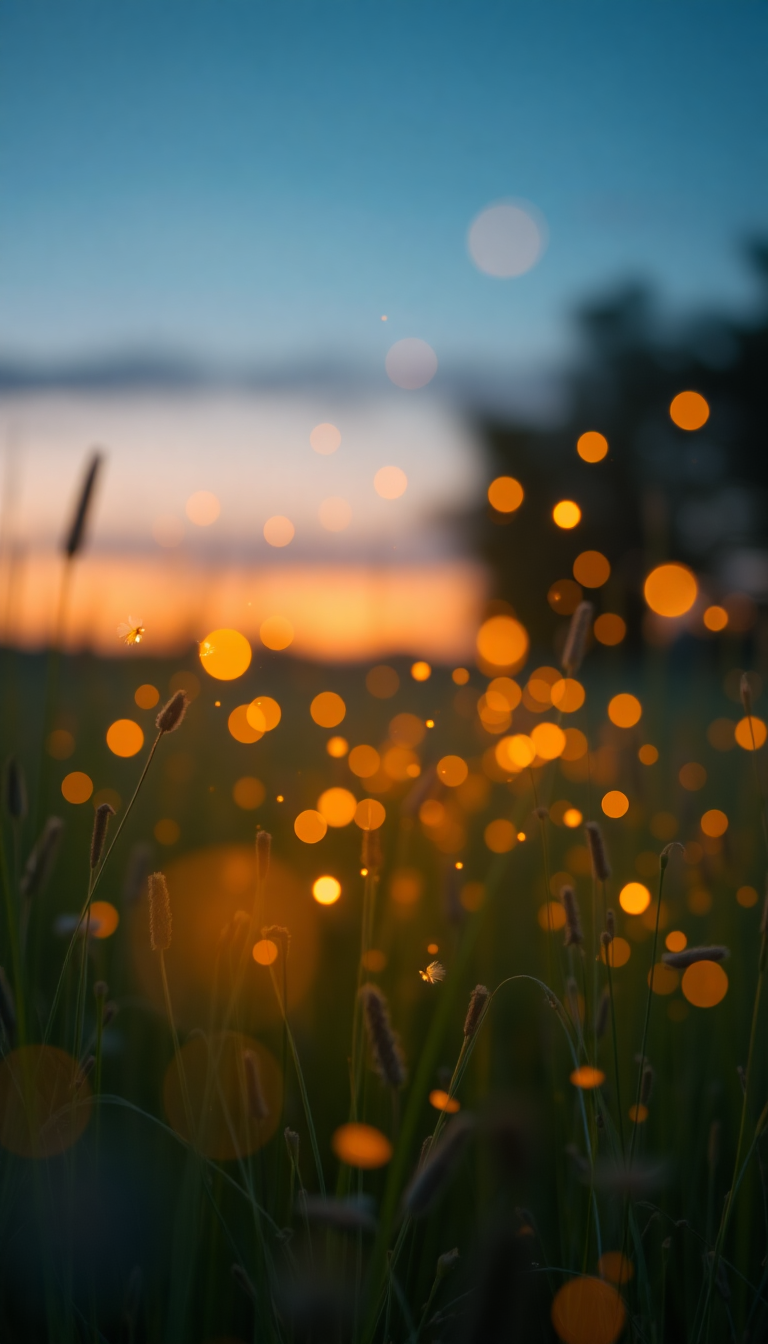 Fireflies Dancing In Summer Meadow Photorealistic Wallpaper