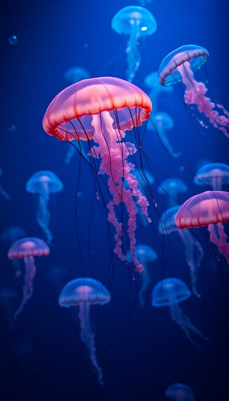 Jellyfish Swarm Deep Ocean Bioluminescent Photorealistic Wallpaper