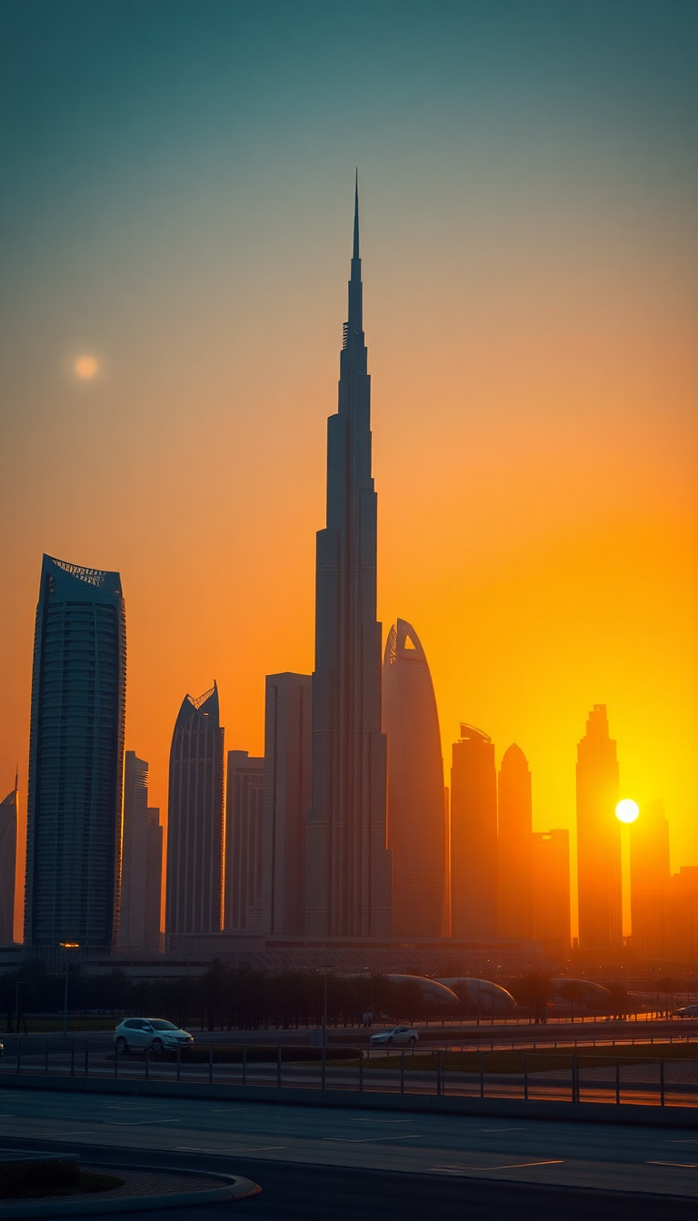 Dubai Skyline Futuristic Towers Sunset Photorealistic Wallpaper