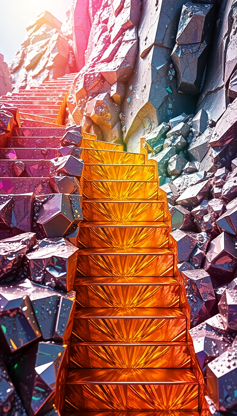 Bismuth Crystal Formation Rainbow Metallic Photorealistic Wallpaper