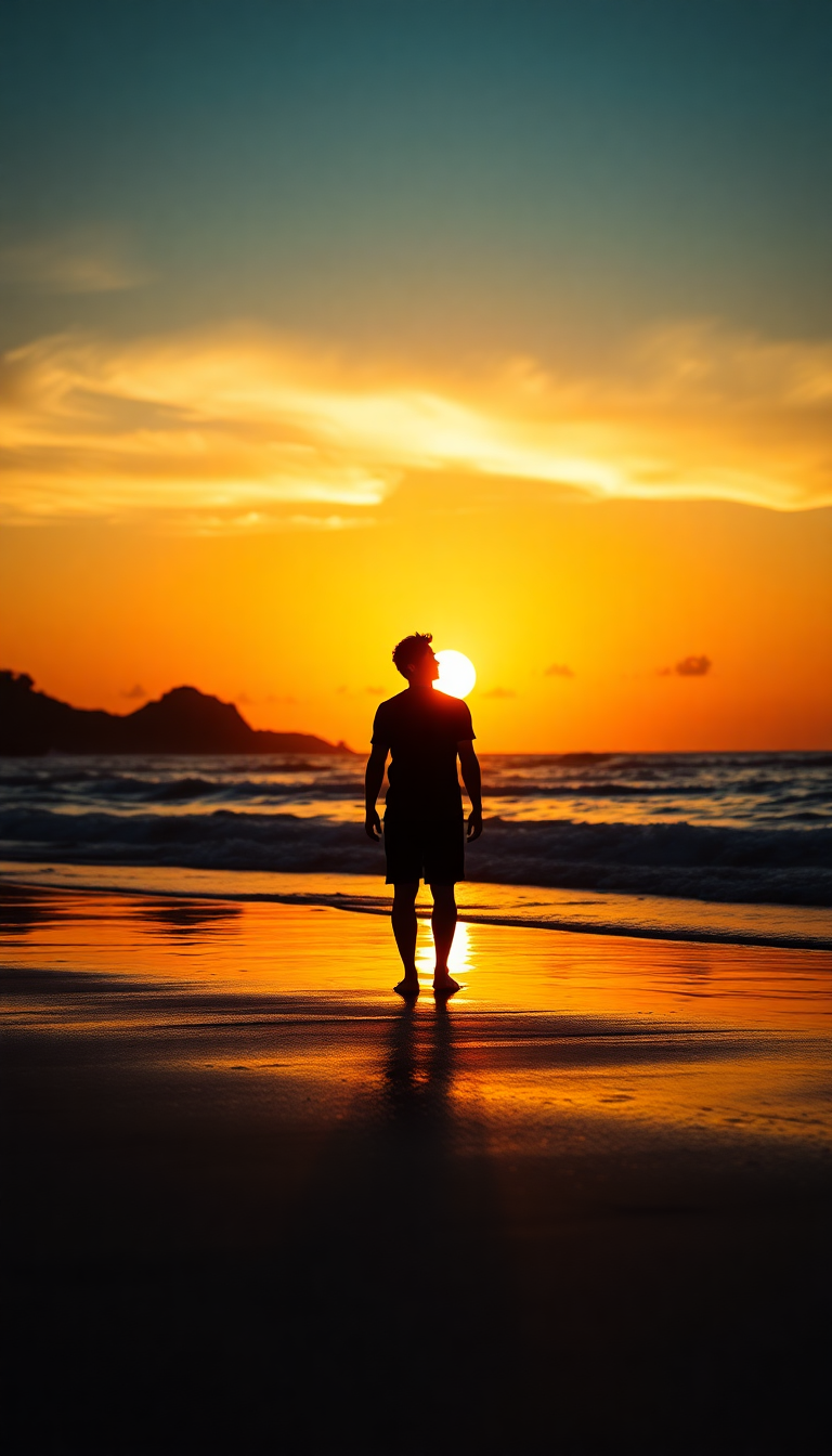 Beach Sunset Golden Hour Silhouette Photorealistic Wallpaper