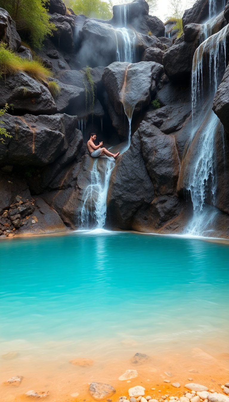 Volcanic Hot Springs Steam Rising Photorealistic Wallpaper