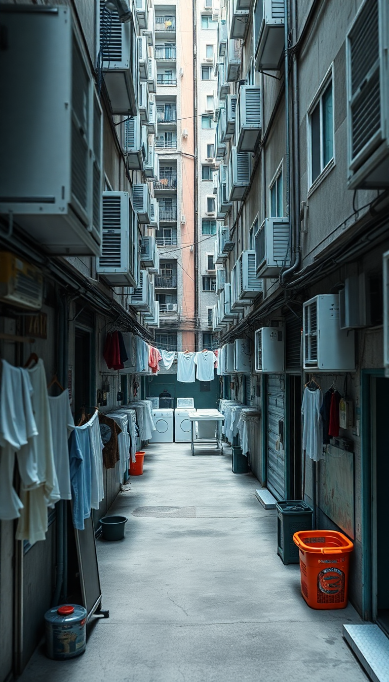 Hong Kong Density Apartments Laundry Photorealistic Wallpaper