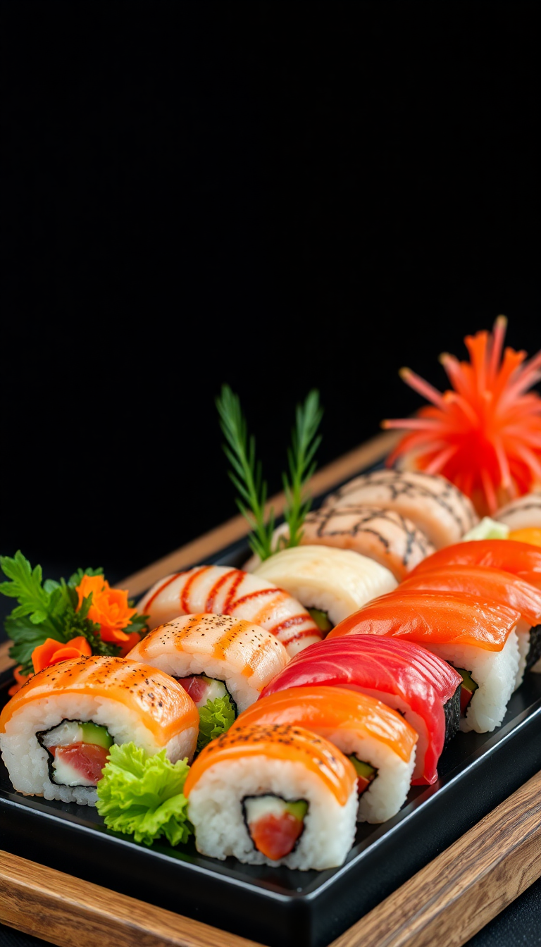 Fresh Sushi Arrangement Artistic Plating Photorealistic Wallpaper