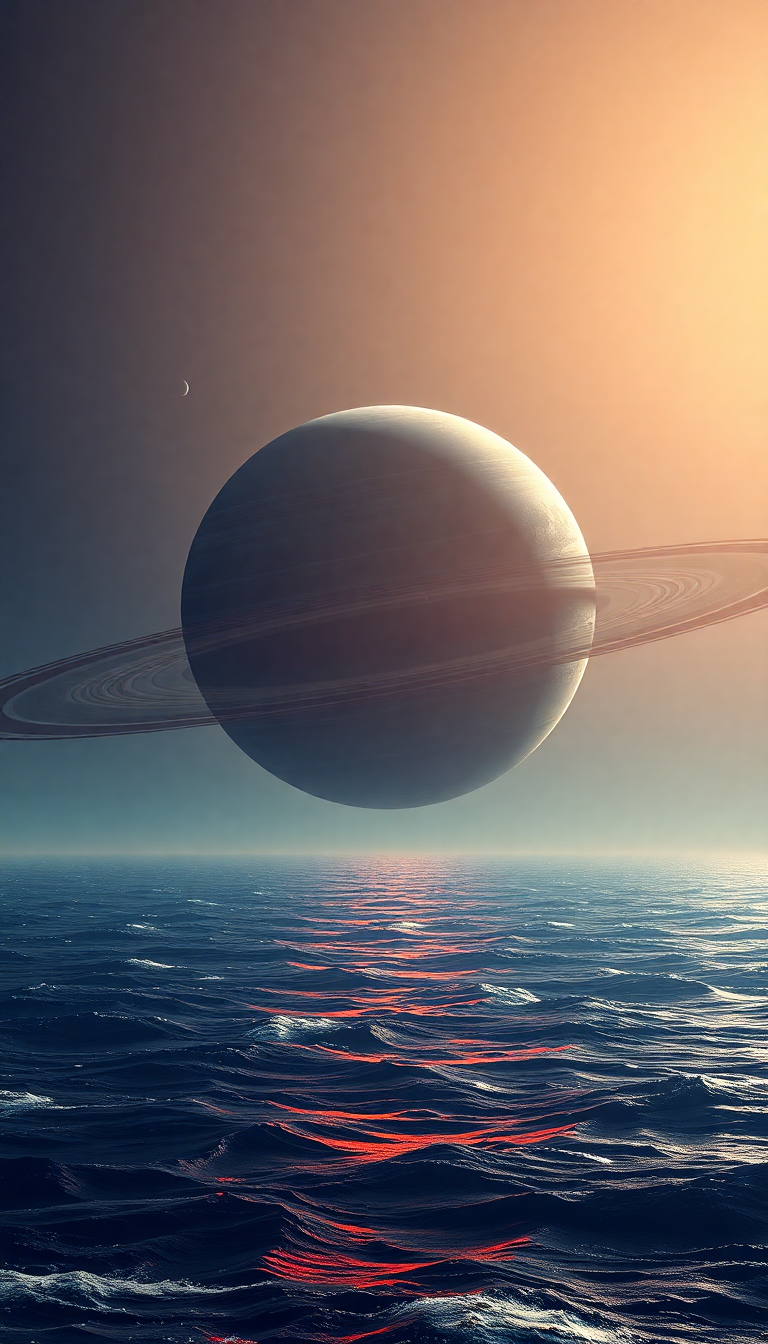 Massive Ringed Planet Rising Over Photorealistic Wallpaper