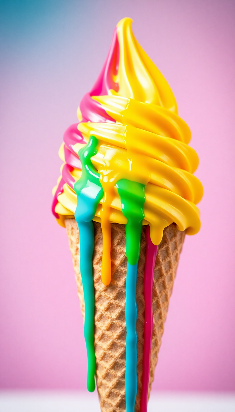 Ice Cream Cone Melting Summer Photorealistic Wallpaper