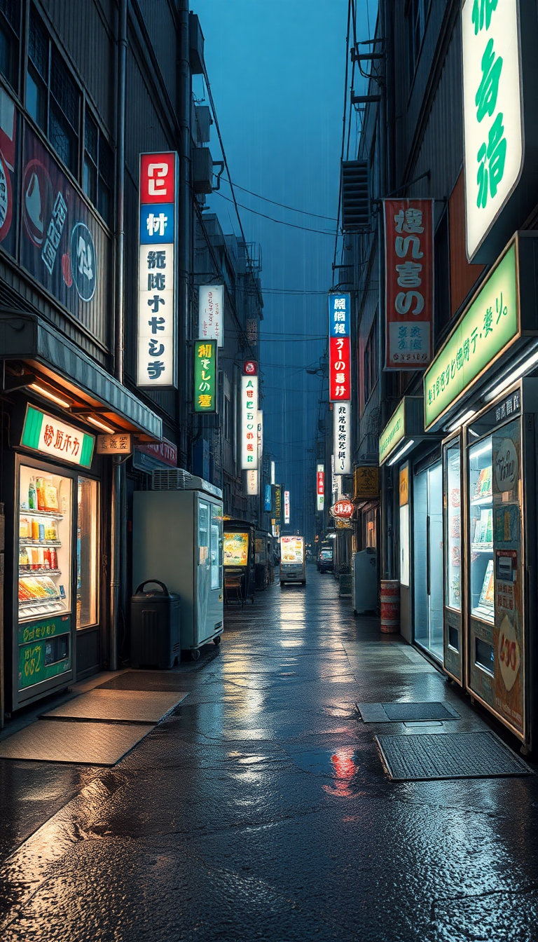 Tokyo Alley At Night Vending Photorealistic Wallpaper