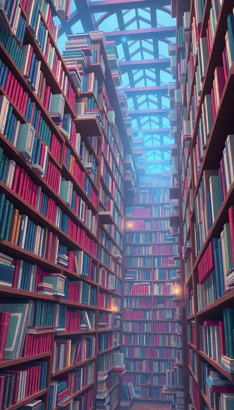 Magical Library Infinite Bookshelves Floating Anime Wallpaper